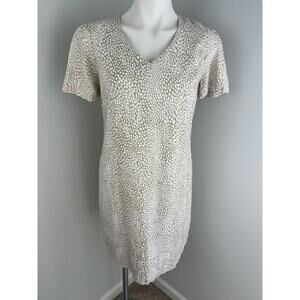 Original Nicole Miller Cream White Speckled Print Linen Blend Summer Dress Small